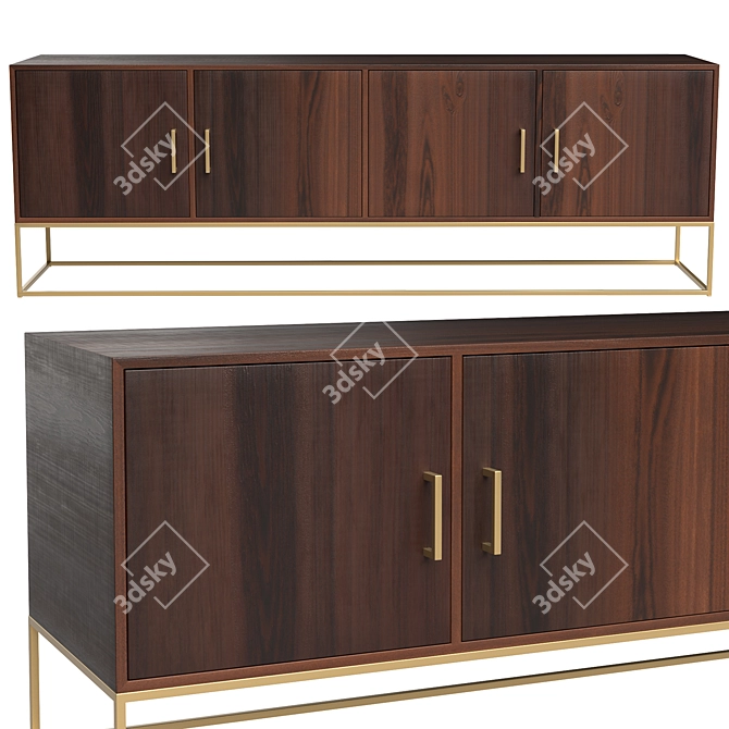 Mango Wood Low Cabinet with Doors 3D model image 1