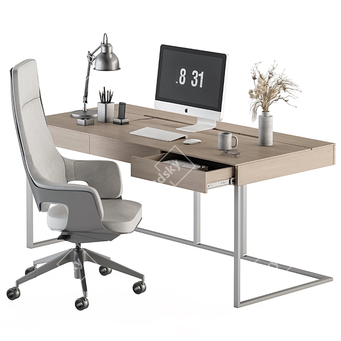 Modern White-Wood Home Office Table 3D model image 1