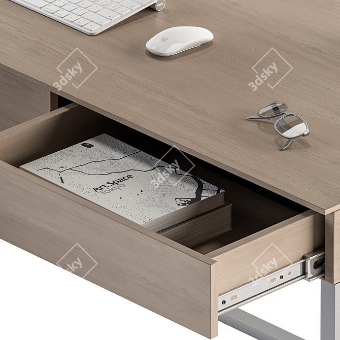 Modern White-Wood Home Office Table 3D model image 2