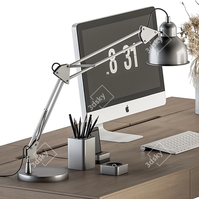 Modern White-Wood Home Office Table 3D model image 3