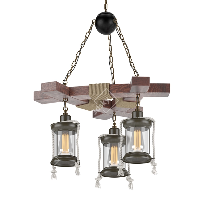 Retro Wooden Chandelier Pendant 3D model image 2