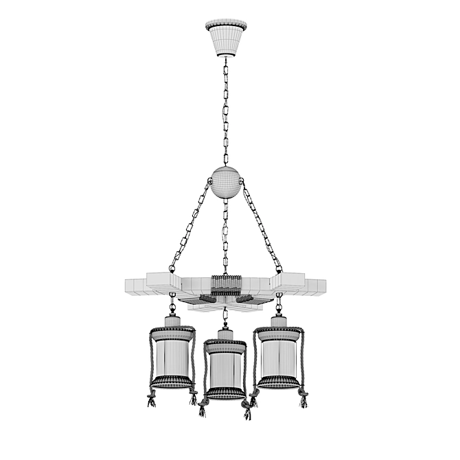 Retro Wooden Chandelier Pendant 3D model image 3