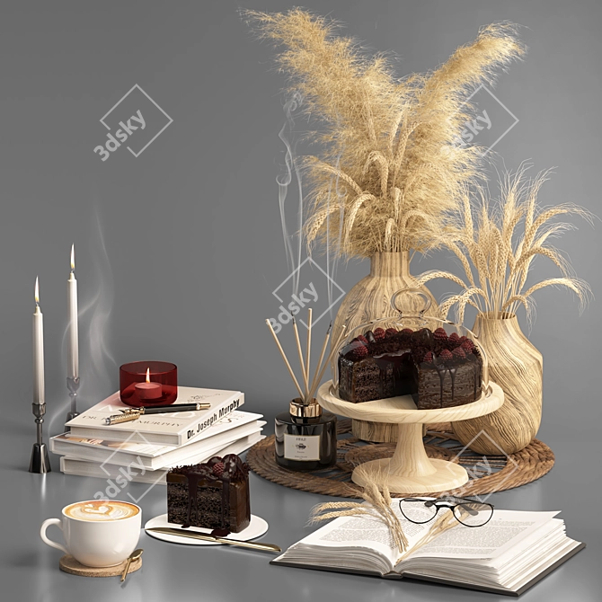 Elegant Pampas & Wheat Decor Set 3D model image 1