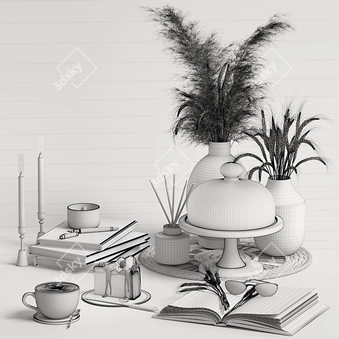 Elegant Pampas & Wheat Decor Set 3D model image 5