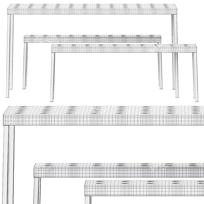 Hay Balcony Bench & Table Set 3D model image 4