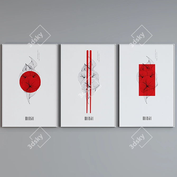 Modern Japanese Style Picture Frame Set 3D model image 2