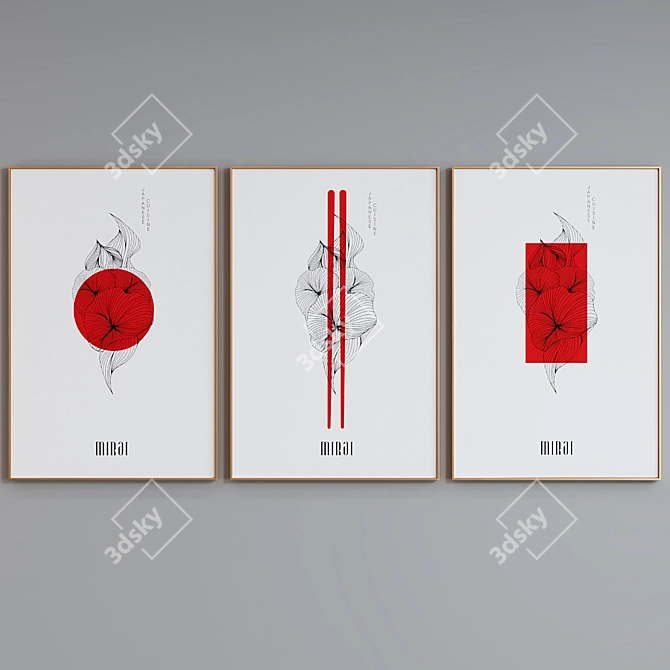 Modern Japanese Style Picture Frame Set 3D model image 3