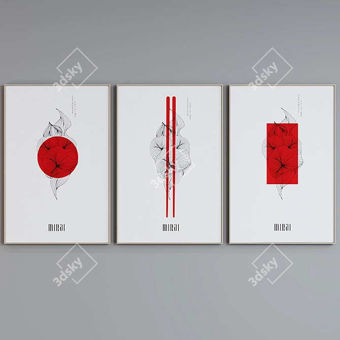 Modern Japanese Style Picture Frame Set 3D model image 4