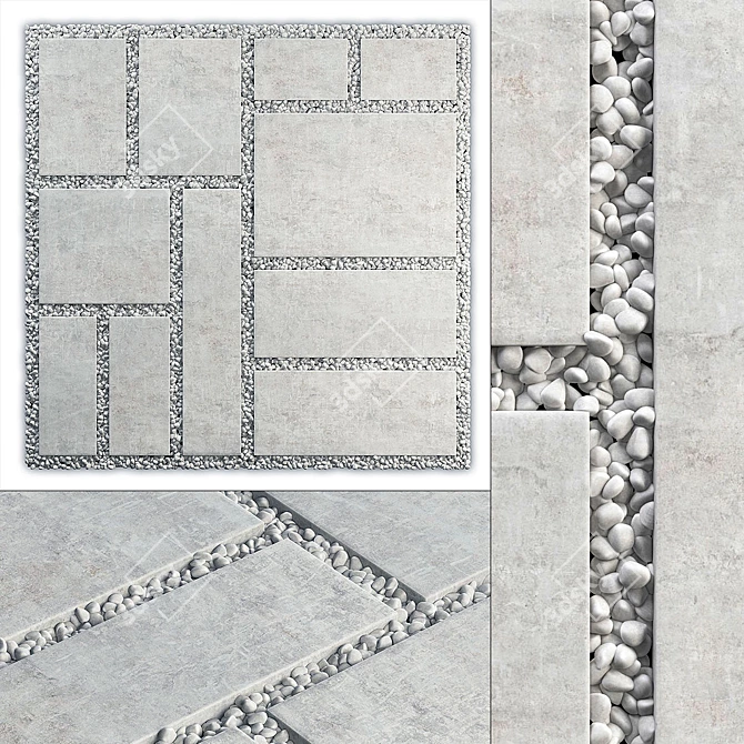 Pebble Paving Tile - Smooth, Textured, High-quality 3D model image 1