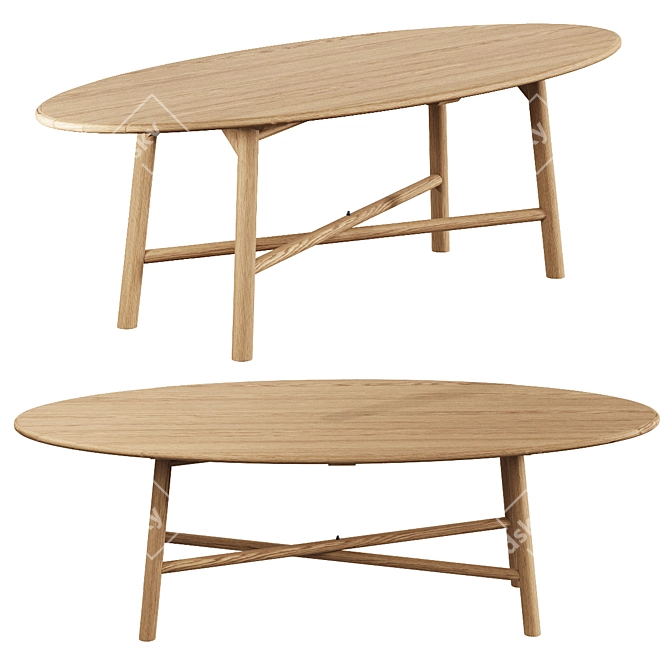 Oak Surfboard Oval Dining Table 3D model image 1