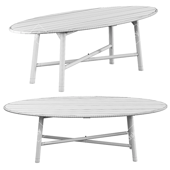 Oak Surfboard Oval Dining Table 3D model image 4