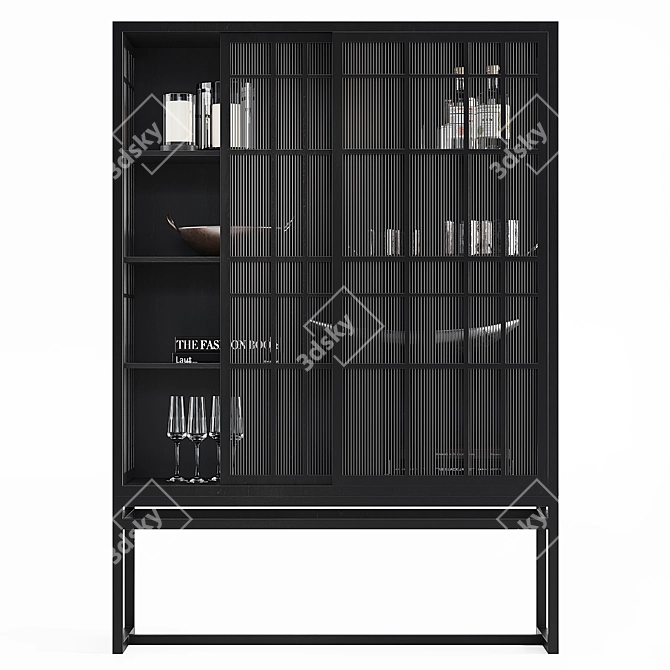 Sleek Sliding Black Cabinet 3D model image 2