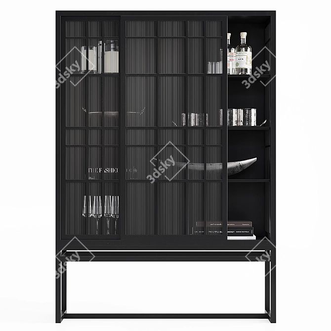 Sleek Sliding Black Cabinet 3D model image 3