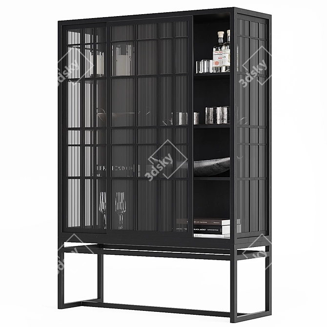 Sleek Sliding Black Cabinet 3D model image 4