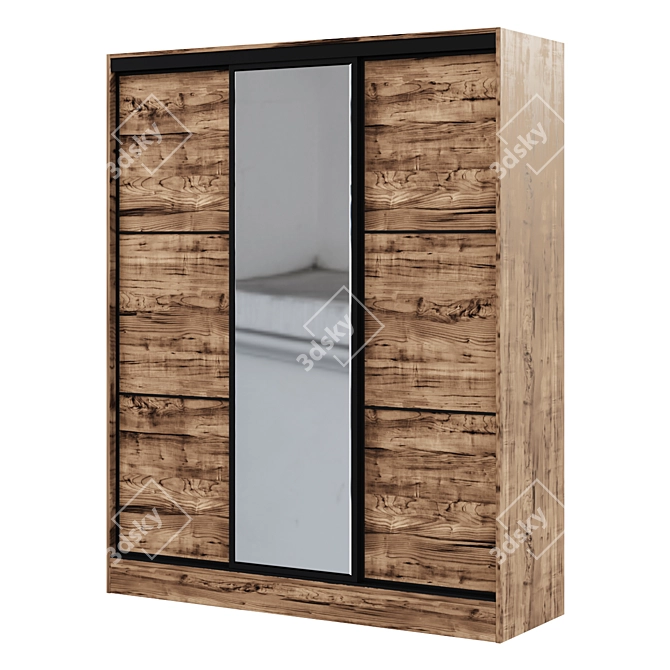 Modern Sliding Wardrobe in Tobacco Oak 3D model image 1