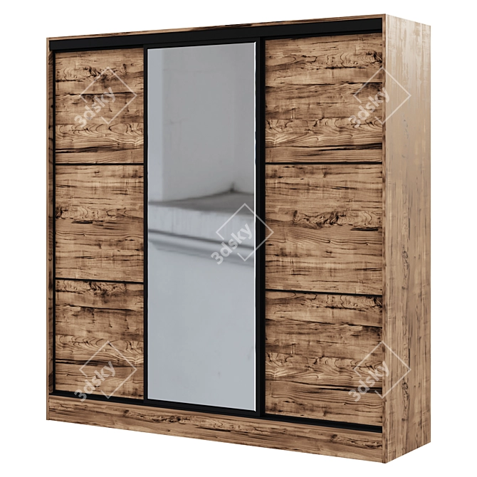 Tobacco Oak Sliding Wardrobe: Blanc 3-Door 3D model image 1