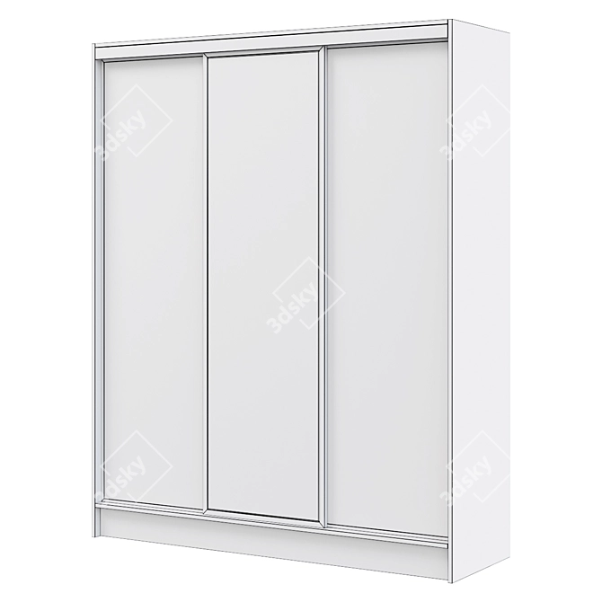 Modern Sliding Wardrobe 3-Door Blanc 3D model image 2