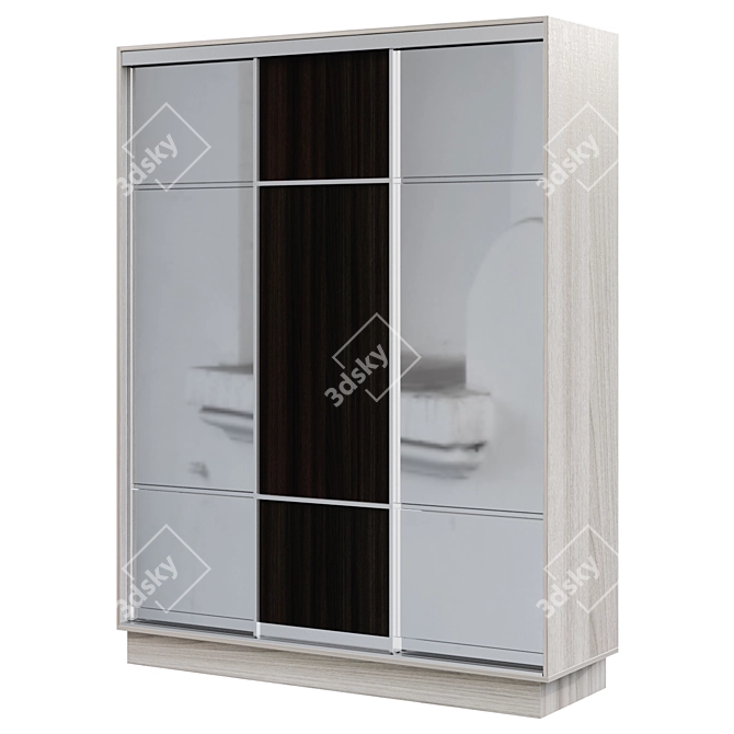 3-Door Sliding Wardrobe in Light Ash Shimo and Wenge Finish 3D model image 1