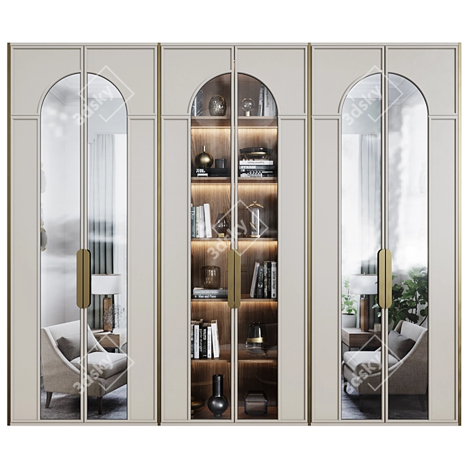 Art Deco Wardrobe with Mirrored Doors 3D model image 1