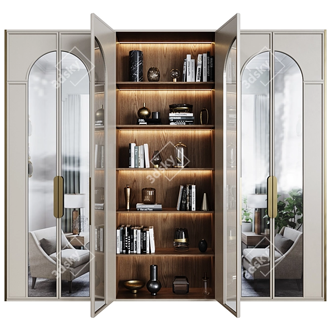 Art Deco Wardrobe with Mirrored Doors 3D model image 2