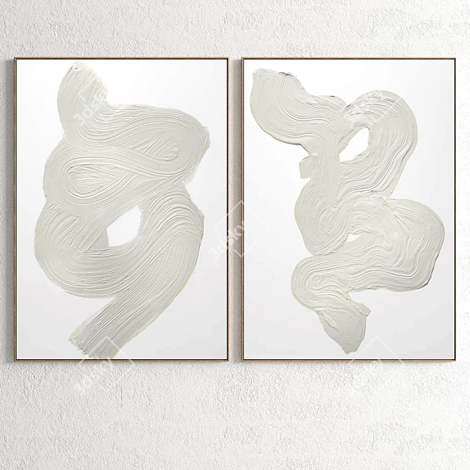 Plaster Frame Set: 2 Paintings, 5 Materials 3D model image 2