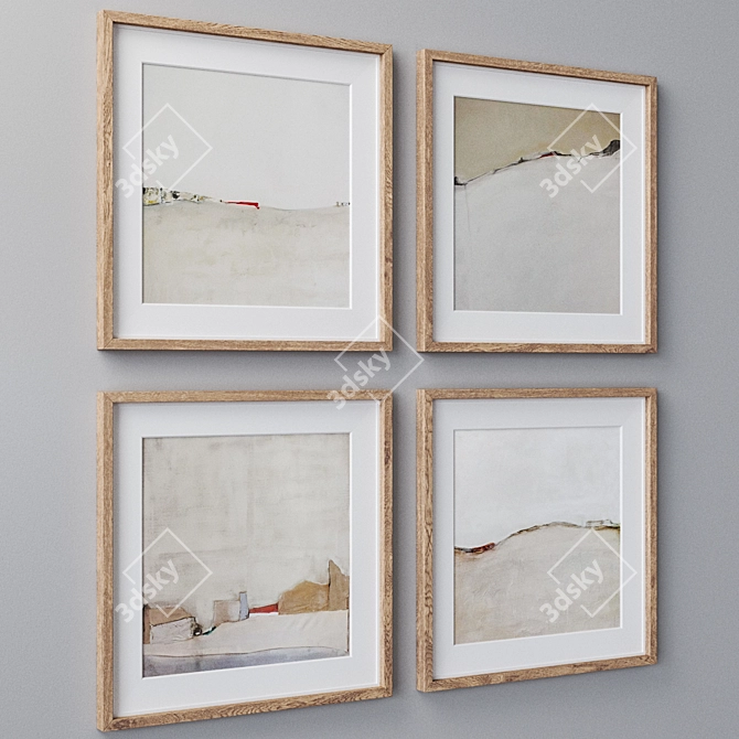 Elegant Set of 4 Wall Paintings 3D model image 2