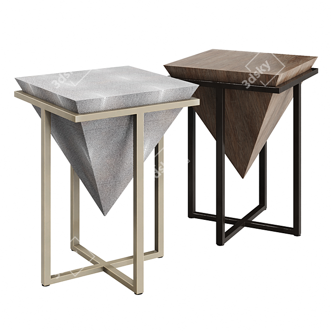 Geometric Accent Table with Antique Finish 3D model image 1