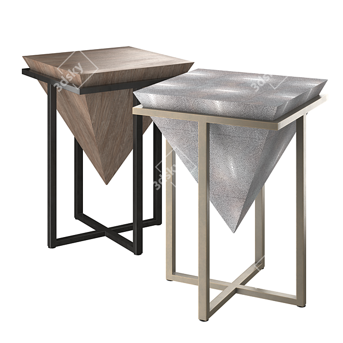 Geometric Accent Table with Antique Finish 3D model image 2