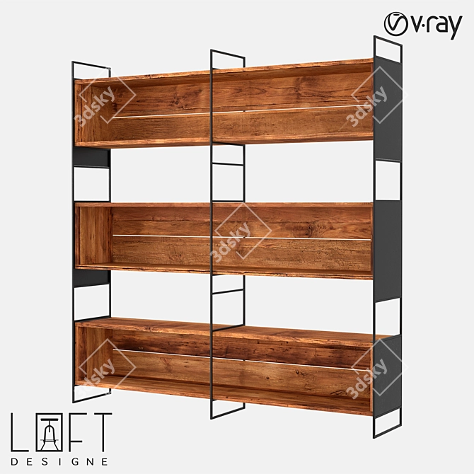 Industrial Pine Wood and Metal Shelving Unit 3D model image 1