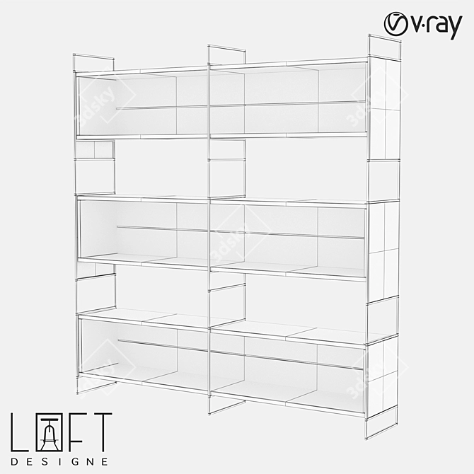 Industrial Pine Wood and Metal Shelving Unit 3D model image 2