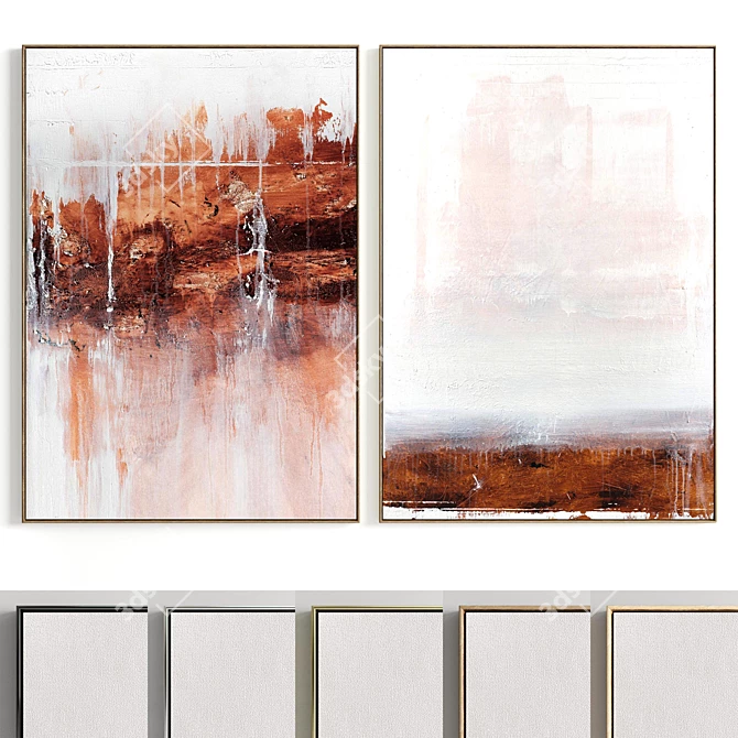 Dual Frame Plaster Artwork Set 3D model image 1