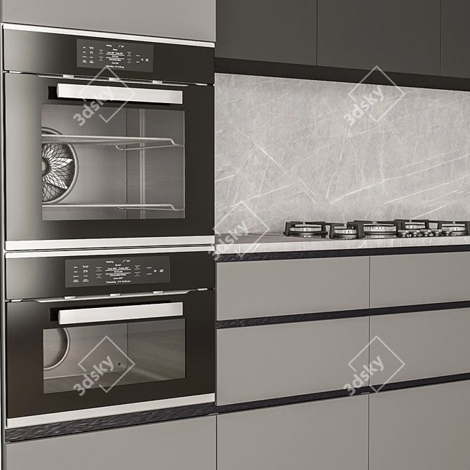 Sleek Gray & Black Kitchen 88 3D model image 4