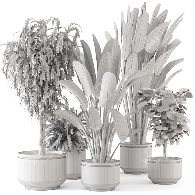  Rusty Concrete Pot Indoor Plants - Set 561 3D model image 7