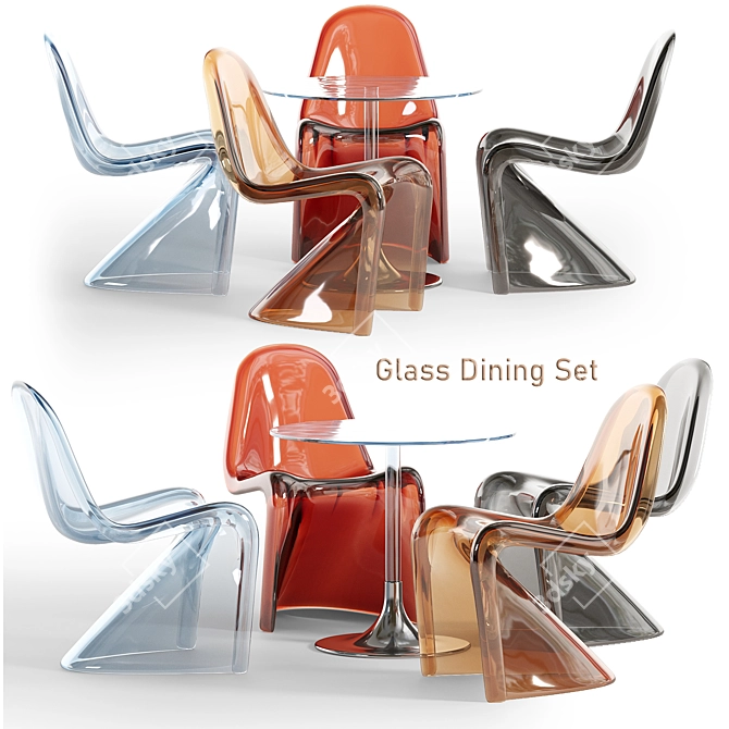  Sleek Glass Dining Set 3D model image 2