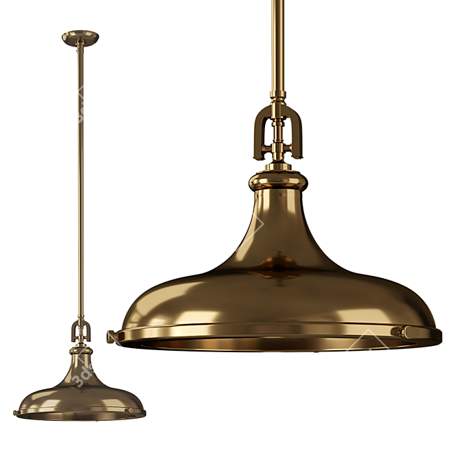 Sleek Satin Brass Pendant - 18" Rutherford Light 3D model image 1