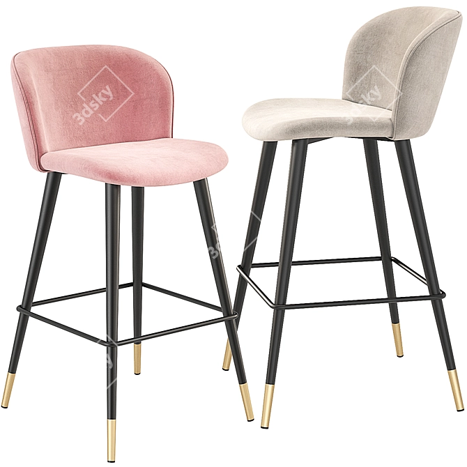 Elegant Eichholtz Velvet Bar Stool 3D model image 3