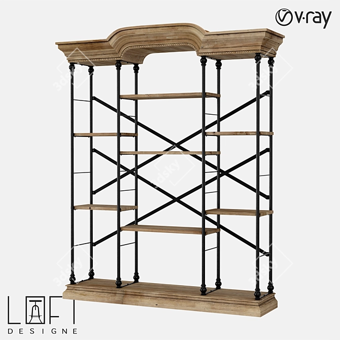 Industrial Pine Bookcase - LoftDesigne 80309 3D model image 1