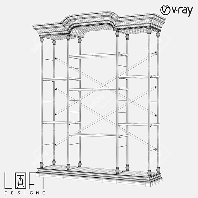 Industrial Pine Bookcase - LoftDesigne 80309 3D model image 2