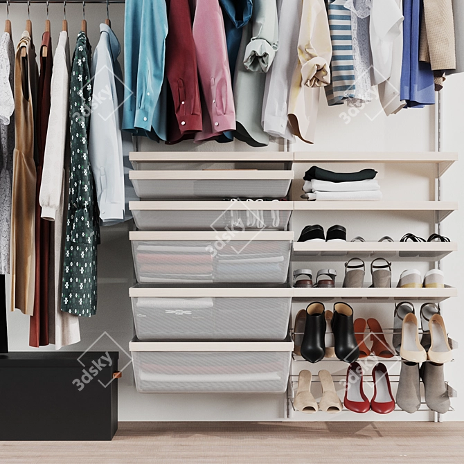 Versatile Wall Wardrobe: Dresses, Clothes, Shoes 3D model image 3