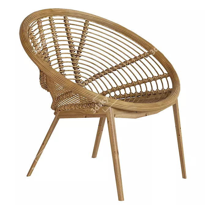 Vintage Rattan Armchair: Timeless Elegance 3D model image 2