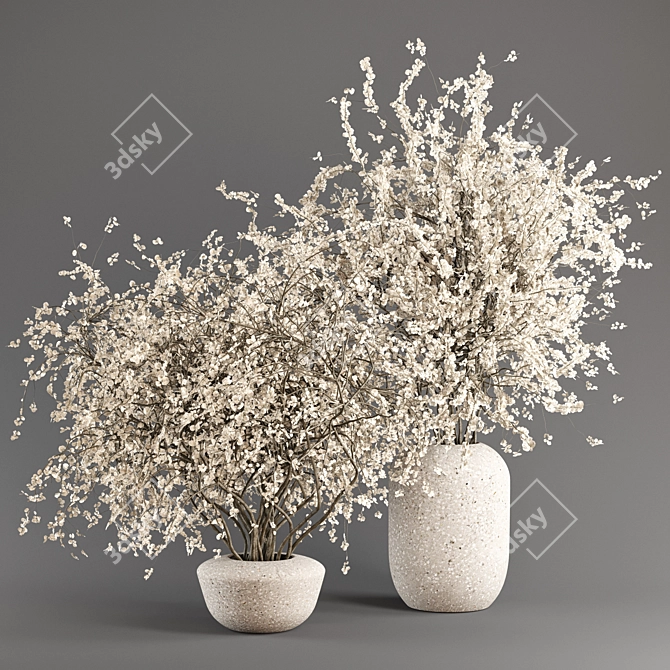 Concrete Vases with Branches 3D model image 1