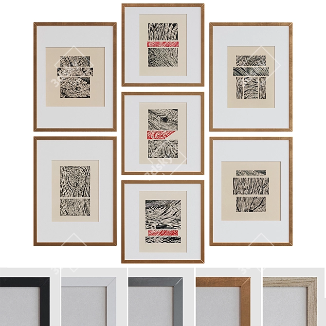 Title: Modern Graphic Picture Frame Set 3D model image 1