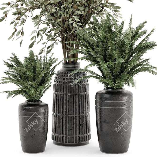 Rustic Concrete Pot Bouquet Set 3D model image 3