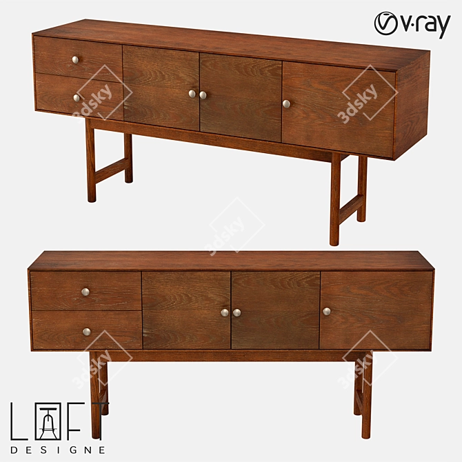 LoftDesigne 80591 Birch and Oak Chest of Drawers 3D model image 1