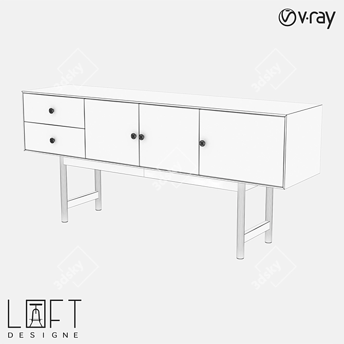 LoftDesigne 80591 Birch and Oak Chest of Drawers 3D model image 2