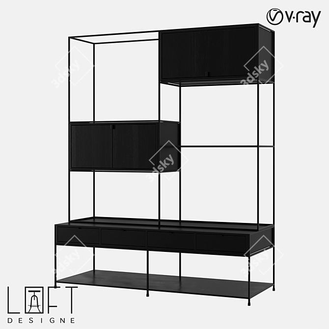 LoftDesigne Bookcase 81513: Stylish Wood and Metal Storage 3D model image 1