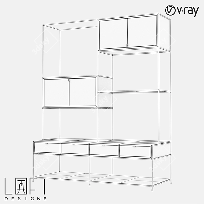 LoftDesigne Bookcase 81513: Stylish Wood and Metal Storage 3D model image 2