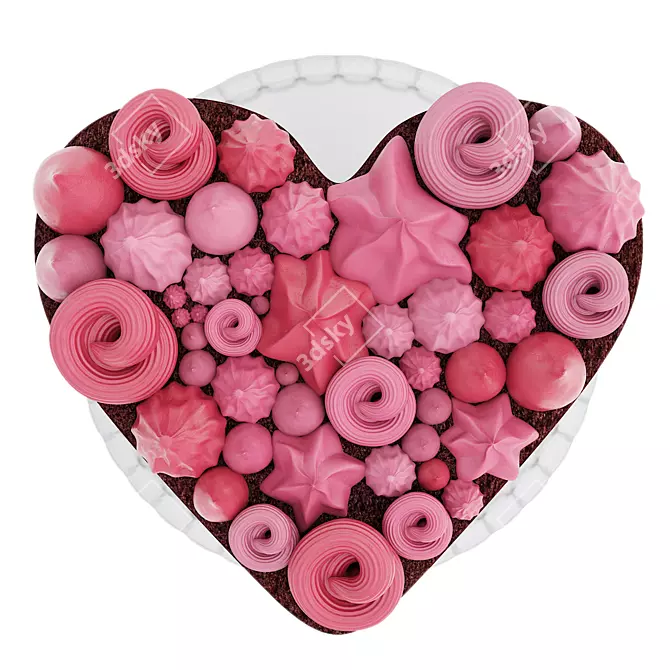 Decadent Heart-shaped Chocolate Cake 3D model image 2