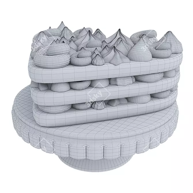 Decadent Heart-shaped Chocolate Cake 3D model image 6