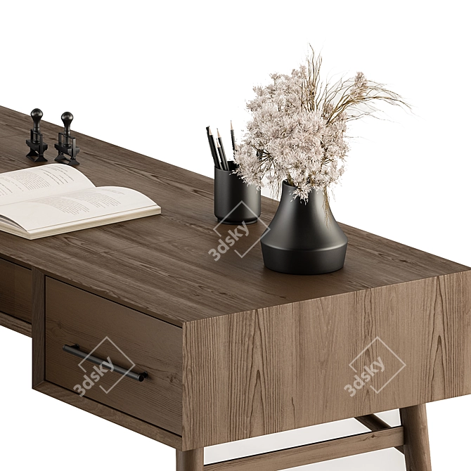 Elegant Wood & Black Office Table 3D model image 2